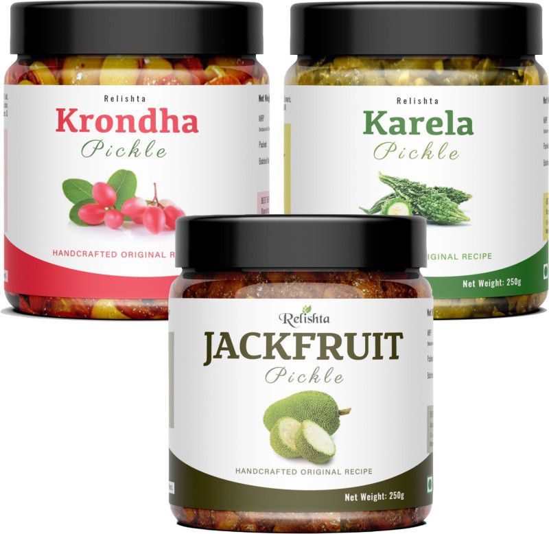 Relishta Jackfruit Karonda & Karela Pickle Kathal ka Achar (3x250G) Less Oil Homemade Jackfruit Pickle  (3 x 250 g)
