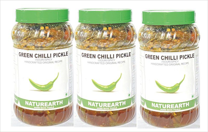 NaturEarth Green Chilli Pickle Combo (3x400G) Maa Ke Hath Ka Mother Made Homemade Achar Green Chilli Pickle  (3 x 400 g)