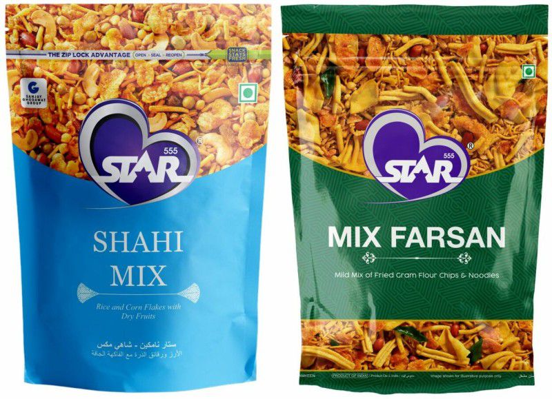 STAR 555 Shahi Mix & Mix Farsan | Party Mix | Delicious Snack | Namkeen Mixture  (2 x 900 g)