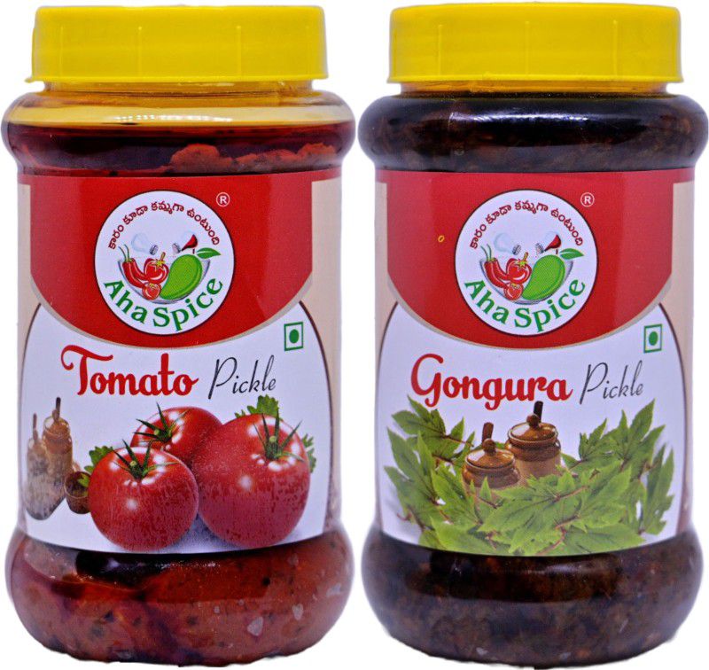 AHA TOMATO Pickles 500Gram & GONGURA Pickle 500Gram, Tasty Andhra Style Tomato, Gongura Pickle  (2 x 500 g)