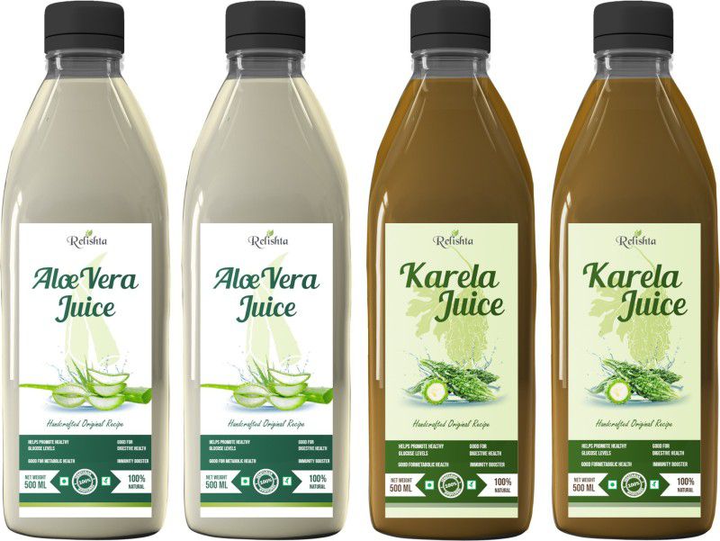 Relishta Aloe Vera & Karela Juice - (4x500ML) Purifies Blood and Boosts Immunity  (4 x 500 ml)