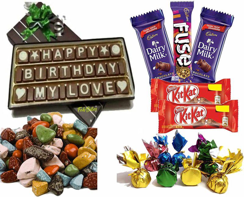 FabBites Happy Birthday Chocolate Gift Pack of Happy Birthday My love Chocolate with Cadbury ,Kitkat,Stone Chocolate and Handmade chocolate Bars  (8 x 35 g)