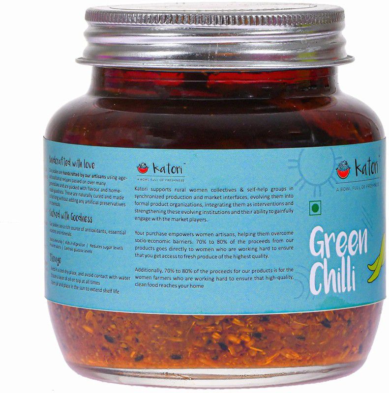 Katori Green Chilli Pickle Sun Dried Glass jars Green Chilli Pickle  (500 g)