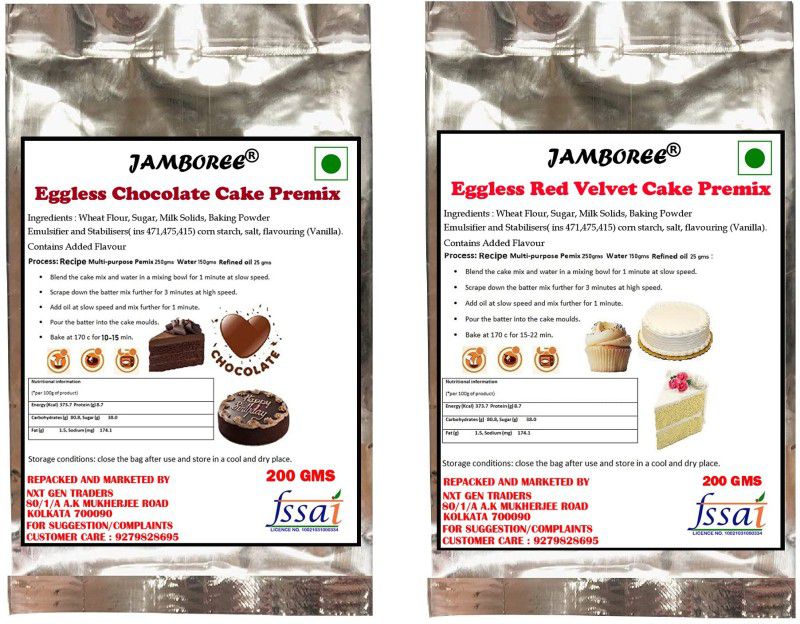 JAMBOREE Eggless Red Velvet & Chocolate Premix Combo Instant Cake Mix 3Step Prep Mix&Bake 400 g  (Pack of 2)