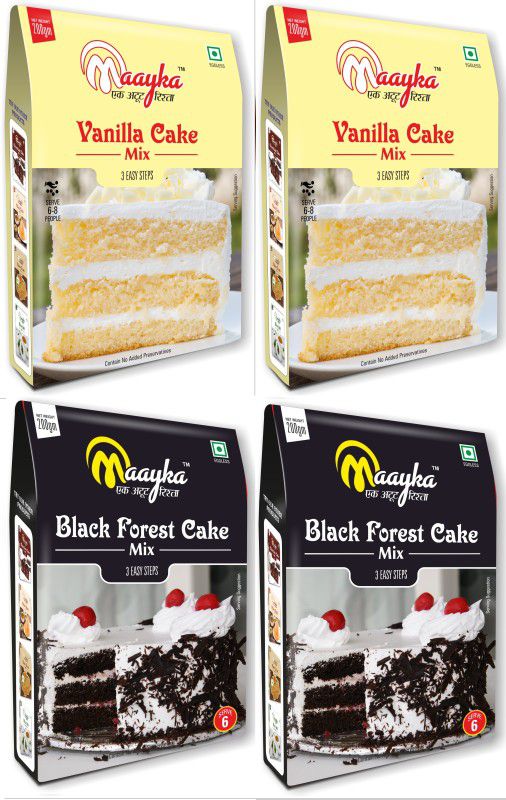 Maayka - Ek Atoot Rishta Egg Free|Premium Cake Mix|Black Forest Cake Mix & Vanilla Cake Mix (2+2) 800 g  (Pack of 4)