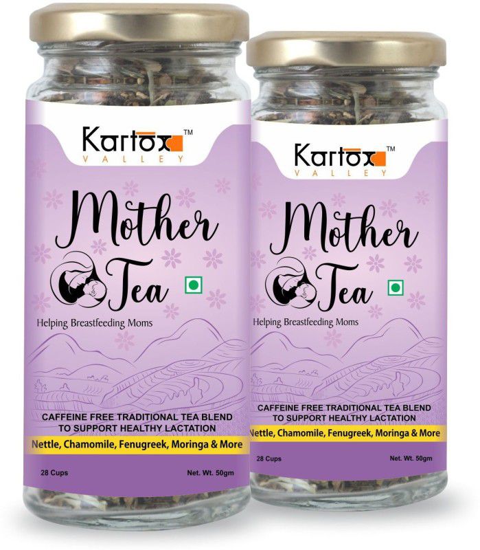 Kartox Valley Mother Tea With Nettle, Chamomlie, Fenugreek, Moringa and more included in Tea in 100g. Tea Blend Mason Jar  (2 x 50 g)