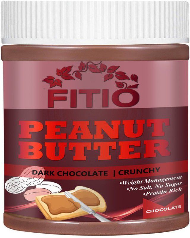 FITIO Nutrition Crunchy Premium Peanut Butter | Dark Chocolate Premium Peanut Butter with High Protein & Anti-Oxidants (26) 500 g