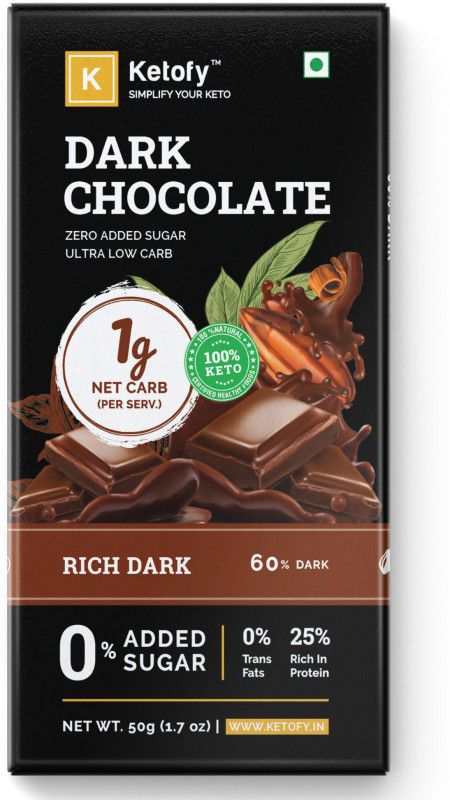 Ketofy Dark Keto Chocolate (2x50g) | Sugar Free Unsweetened Intense Dark Chocolate Bars  (2 x 50 g)