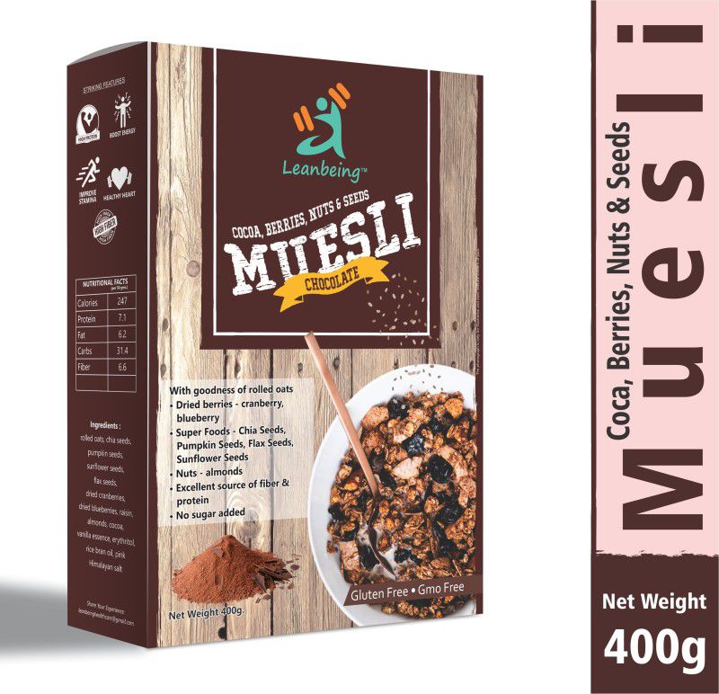 LEANBEING Dark Chocolate Muesli, Berries, Nuts & Seeds 400g | Gluten free | Natural Breakfast Cereal |Naturally sweetened Box  (400 g)