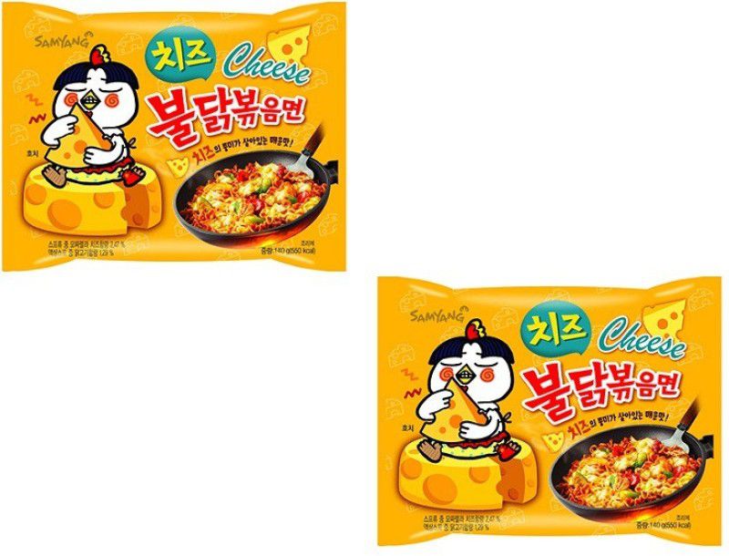 Samyang Hot Chicken Ramen Buldak Cheese Noodles, 140X2 (Pack of 2) Imported Instant Noodles Non-vegetarian  (2 x 140 g)