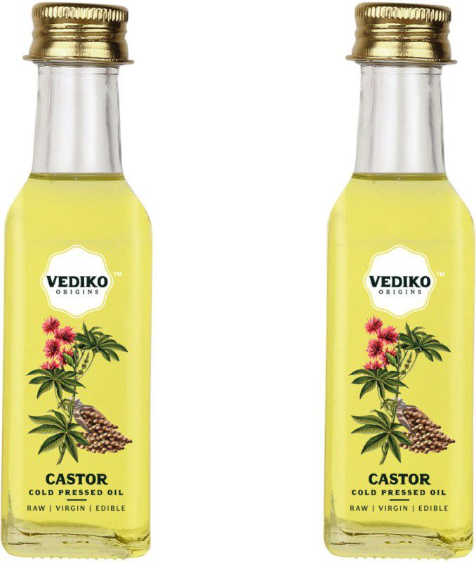 Vediko Origins Raw Cold Pressed Castor Oil (Pack of 2 -100 ml) |100% Pure & Natural Edible Castor Oil Glass Bottle  (2 x 100 ml)