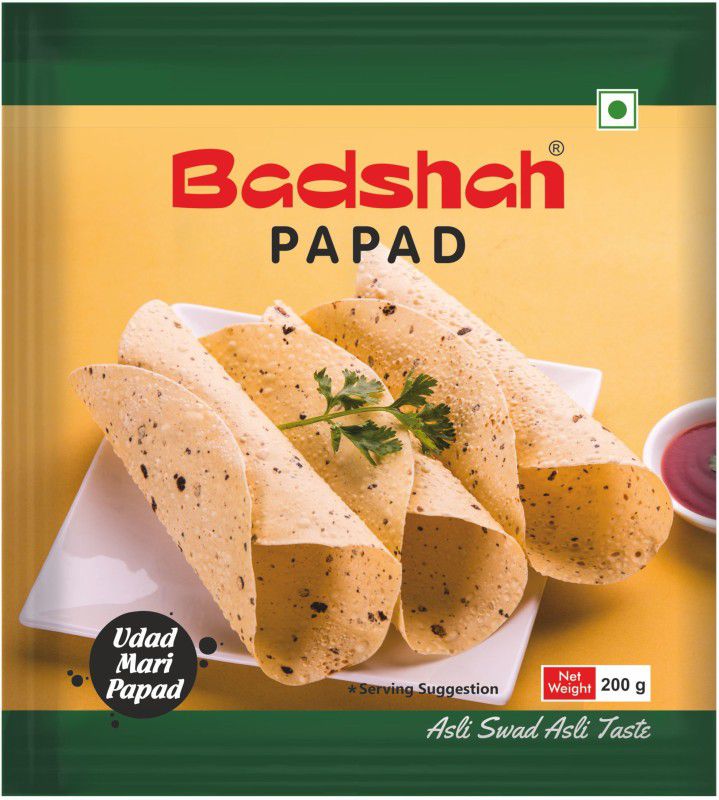 BADSHAH Udad Mari Papad (5 Inch) | Single Mari / Black Pepper Papad | Crispy & Crunchy Masala Papad 200 g