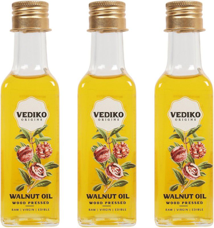 Vediko Origins Raw Wood Pressed Walnut Oil ( Pack of 3 - 100 ml each ) | | Pure Virgin Edible Walnut Oil Glass Bottle  (3 x 100 ml)