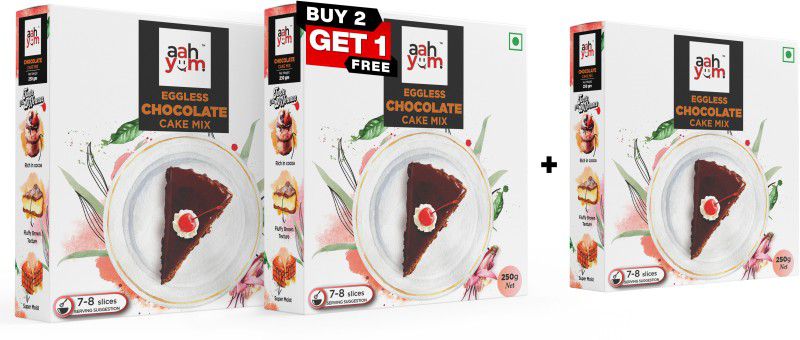 Aah Yum Eggless Chocolate Cake Mix (Buy 2 Get 1 Free - 250 g  (Pack of 3)