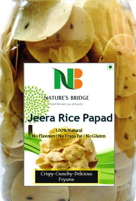 Nature's Bridge Homemade Jeera Rice Papad (900 gm) / Rice Papad / Papad / Crunchy Jeera Papad / Snacks - 900 Gm Fryums 900 g