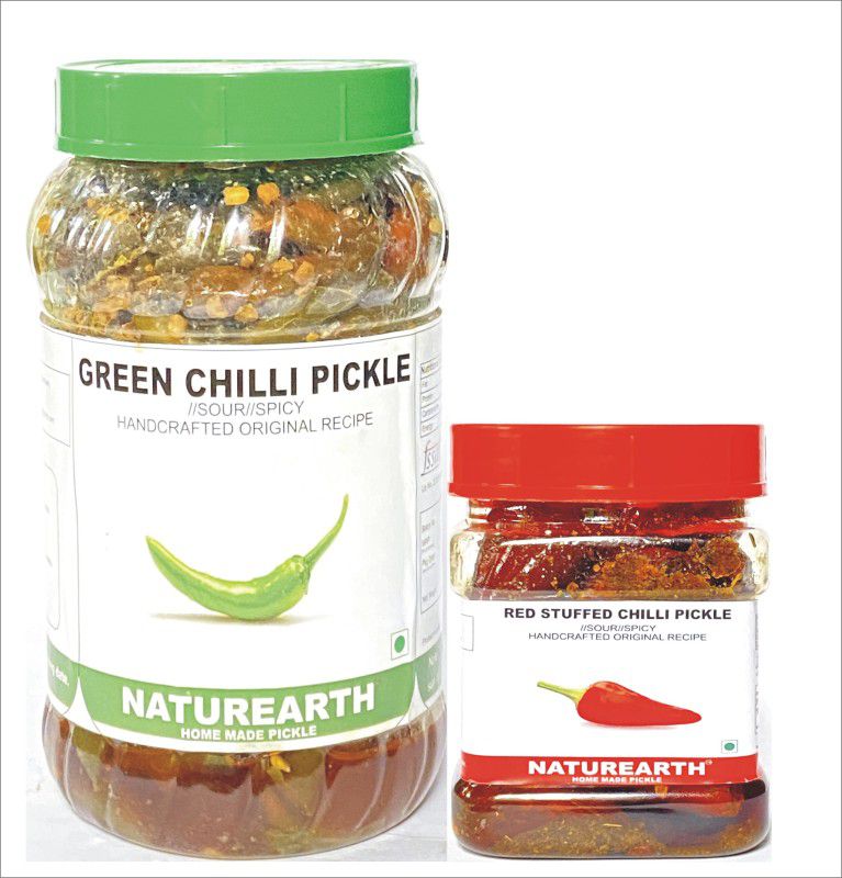 NaturEarth Green Chilli & Red Chilli Pickle Pickle Combo ( 400+200 Gm) Green Chilli Pickle  (2 x 300 g)