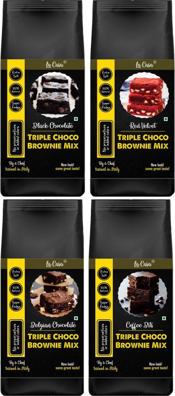 La Casa Triple Chocolate Brownie Mix - Combo of 4 | Fudgy | All Natural | 1600 g  (Pack of 4)
