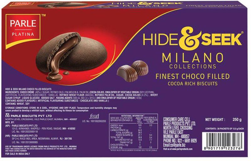 PARLE Milano Hide & Seek Choco Filled Cookies  (250 g)