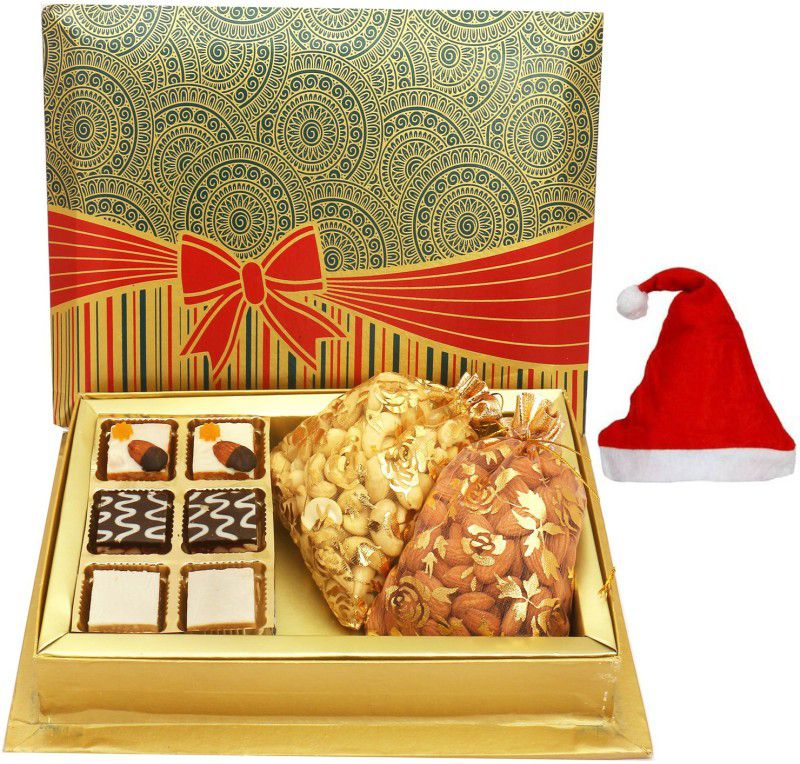 Ghasitaram Gifts Christmas-6 Pcs Ghasitaram Special Bites ,Almonds, Cashews Pouches in Fancy Gift Box Combo  (550g)
