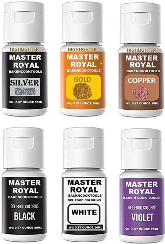 MASTER ROYAL BACKNCOOK TOOLS Gel Food Color For Cakes, Pastries, Ice-creams, Chocolates Silver, Gold, Copper, Black, White, Violet Multicolor  (120 ml)