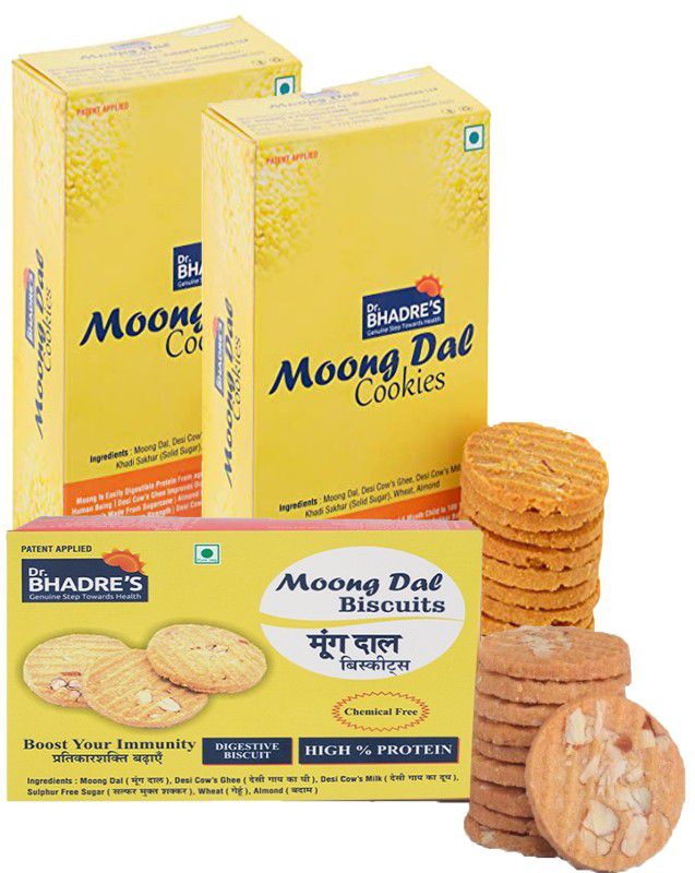 Dr. BHADRE'S 800Gm-Almond Cookies+Moong Dal Biscuit for Kids|Mix of Desi Cow's Ghee Multi Grain  (800 g, Pack of 3)
