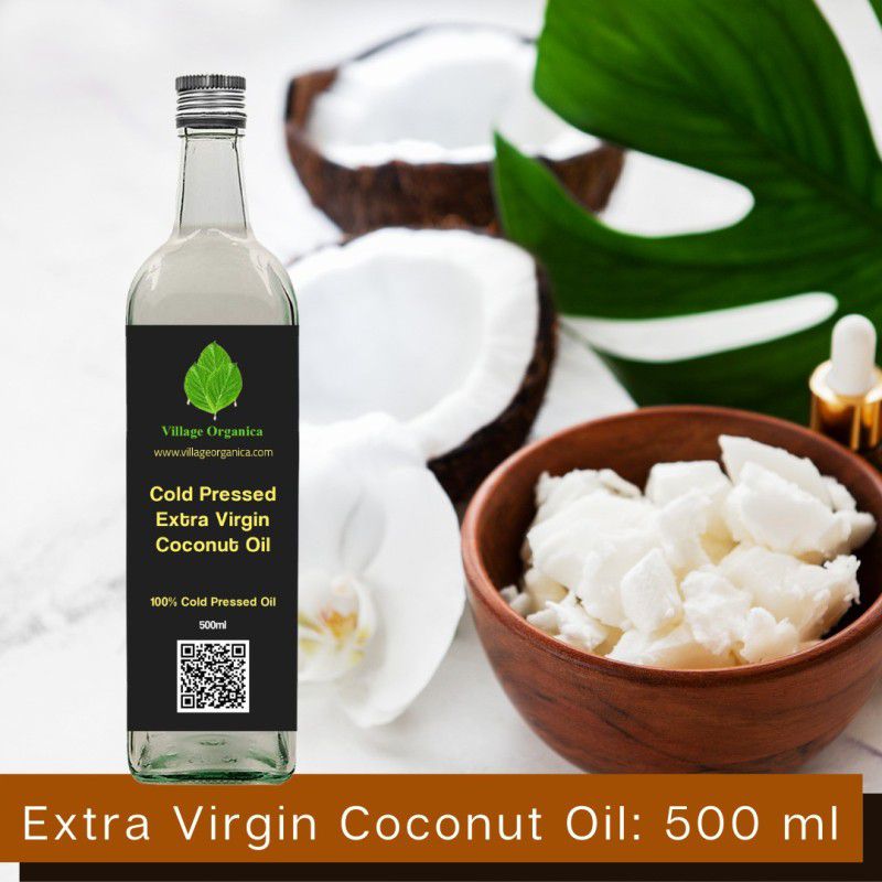 Village Organica Organic, Cold Pressed Extra Virgin Coconut Oil Coconut Oil Glass Bottle (500 ml) Coconut Oil Glass Bottle  (500 ml)