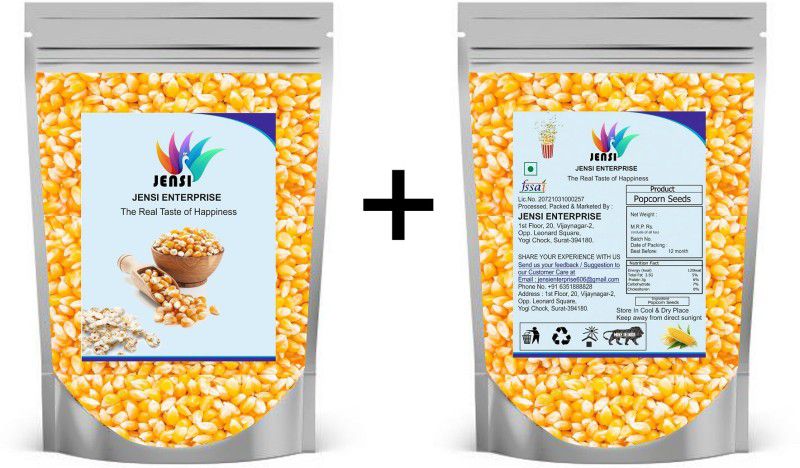 Jensi PopCorn Kernels, Healthy Diet Butterfly Round Corn Seeds, Grown in USA,(250+250) Popcorn  (500 g, Pack of 2)