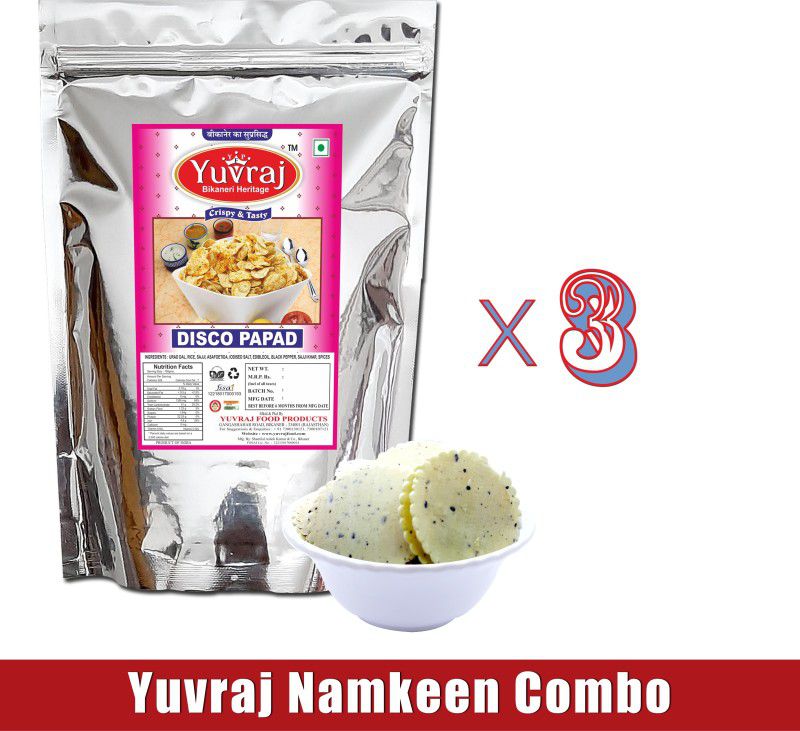 Yuvraj Food Product Disco papad moong spical marwari Zaaikedar Taste ( 150 Gm X 3 ) Fryums 450 g  (Pack of 3)