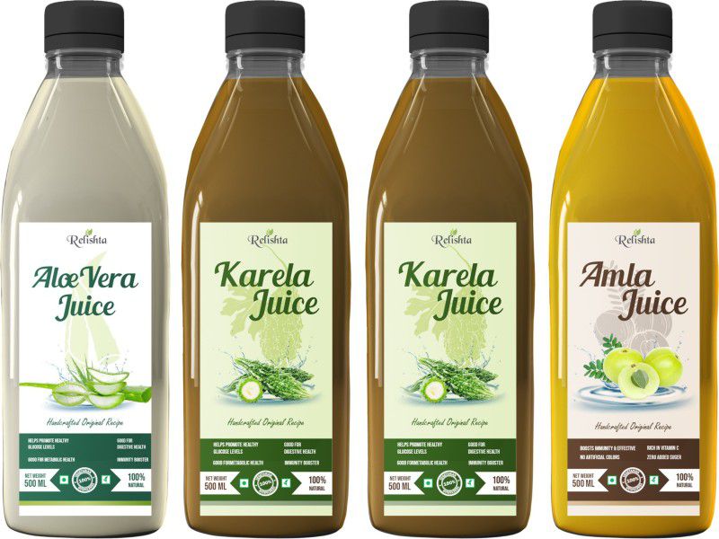 Relishta Aloe Vera Karla and Amla Juice - (4x500ML) Purifies Blood and Boosts Immunity  (4 x 500 ml)