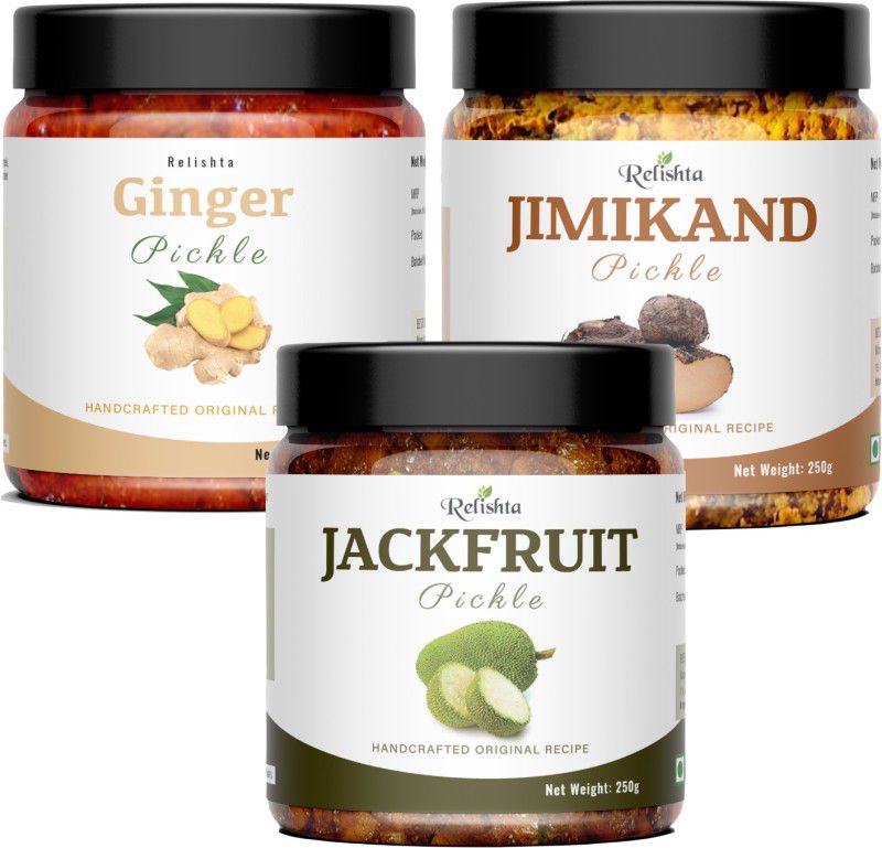 Relishta Jackfruit Ginger & Jimikand Pickle Kathal Achar (3x250G) Less Oil Homemade Jackfruit Pickle  (3 x 250 g)