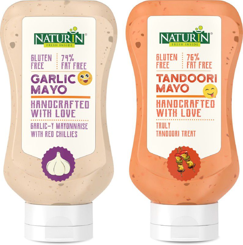 Naturin Combo Pack of 2- Garlic Mayo 290g and Tandoori Mayo 290g | Mayonnaise Sauce & Dip  (2 x 290 g)