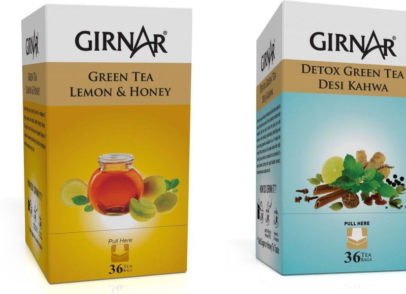 Girnar Tea Combo Lemon and Honey and Detox Lemon, Honey, Herbs Green Tea Bags Box  (2 x 36 Bags)