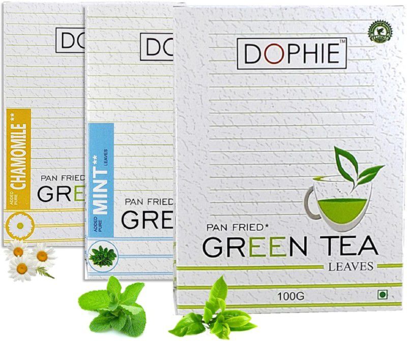 dophie Green Tea for weight loss[COMBO-PACK -3] Chamomile Green tea-1,Mint/ Pudina Green tea-1,Natural Green Tea -1For Immunity Booster, Weight loss and Overall Health(100g each) Herbs Green Tea Box  (3 x 100 g)