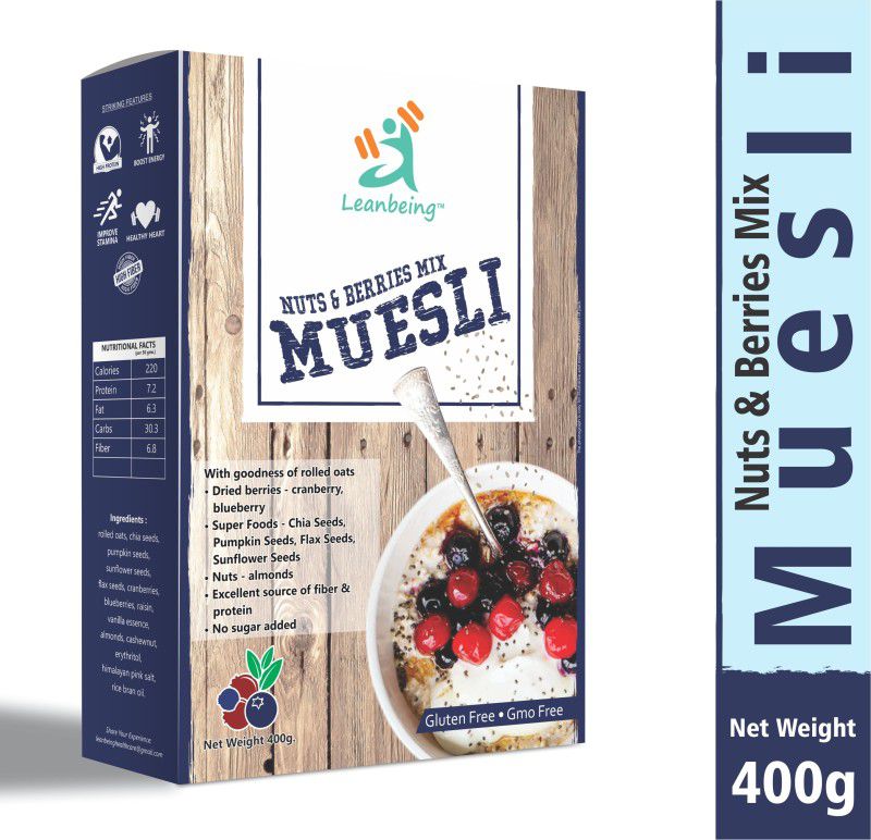 LEANBEING Muesli Nut, Berries & Seeds Mix 400g | Gluten free | Natural Breakfast Cereal |Naturally sweetened Box  (400 g)