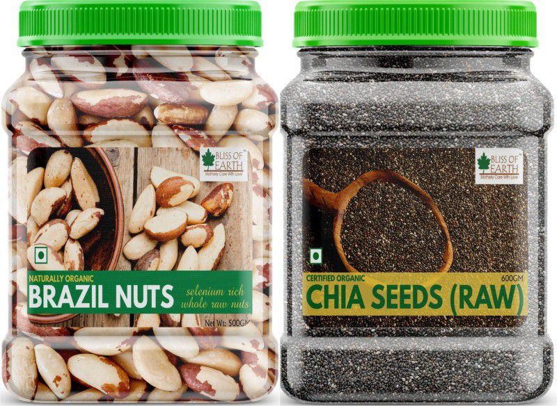 Bliss of Earth Combo Of Healthy Brazil Nuts Selenium Rich Super Nut (500gm) And Organic Raw Chia Seeds For Weight Loss (600gm), Raw Super Food Pack Of 2 Combo  (500 gm, 600 gm)