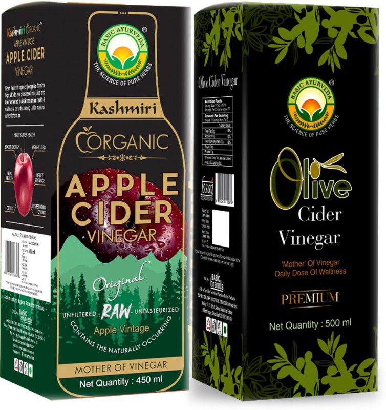 Basic Ayurveda Kashmiri Organic Apple Cider Vinegar 450ml With Olive (Jitoon Ka Sirka) 500ml Vinegar  (2 x 500 ml)