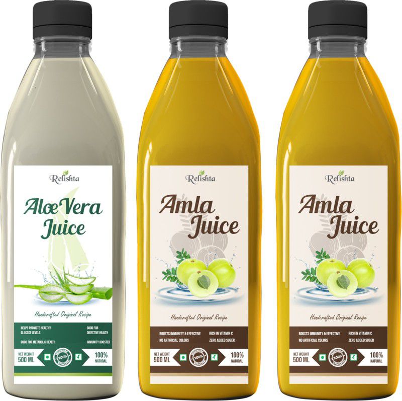 Relishta Aloe Vera & Amla Juice - (3x500ML) Purifies Blood and Boosts Immunity  (3 x 500 ml)