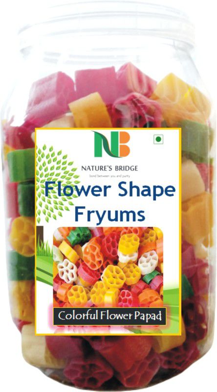 Nature's Bridge Mini Flower Fryums, Colorful Mix Fryums, Ready to fry Papad snacks, Flower fryums - 400 Gm Jar Pack Fryums 400 g