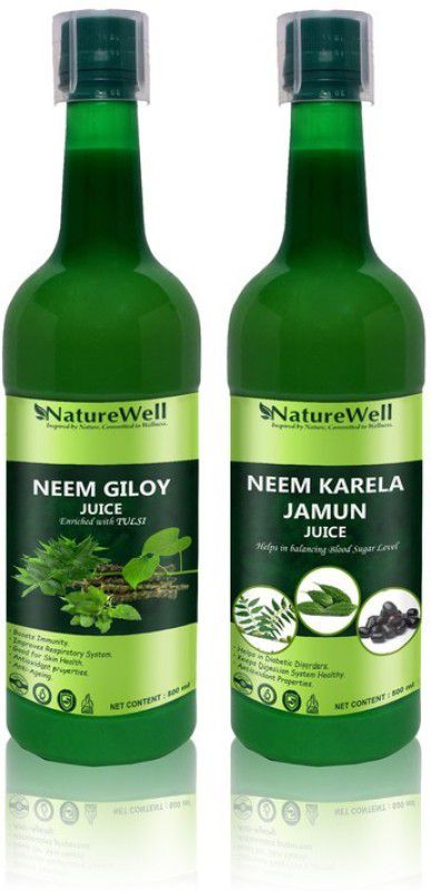 Naturewell Neem Giloy Tulsi/Neem Karela Jamun for Building Immunity and Digestion Booster /Pack of 2  (2 x 500 ml)