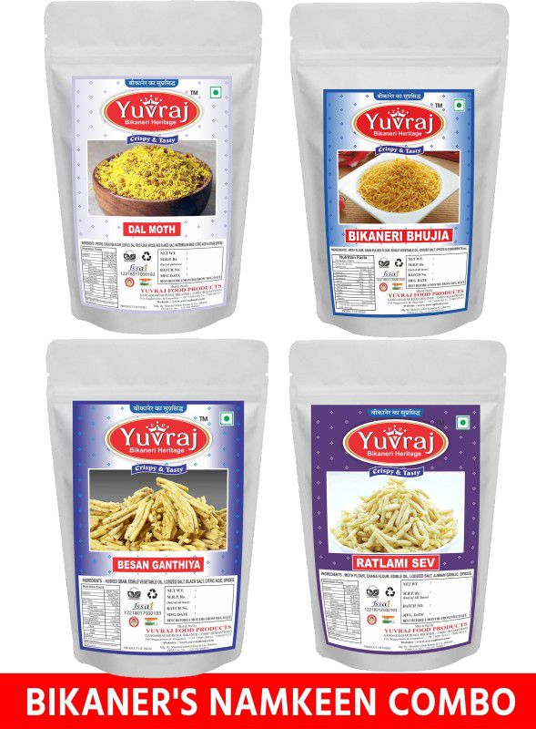 Yuvraj Food Product Dal Mooth | Ganthiya | Bhujiya | Ratlami sev Namkeen pack (350 Gm X 4 )  (4 x 350 g)