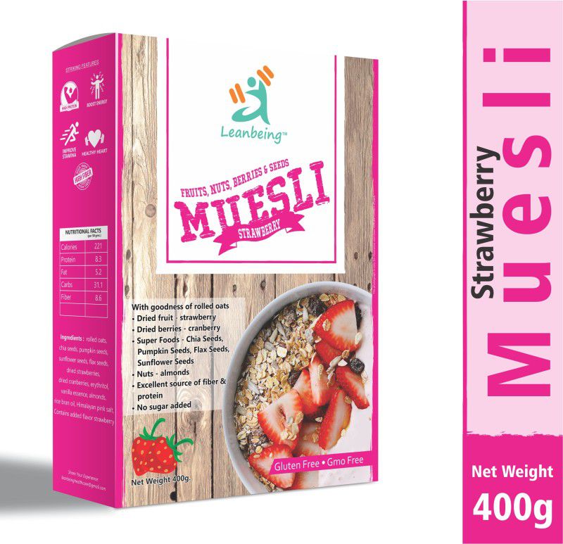 LEANBEING Strawberry Muesli Nuts,Berries & Seeds 400g | Gluten free | Natural Breakfast Cereal |Naturally sweetened Box  (400 g)