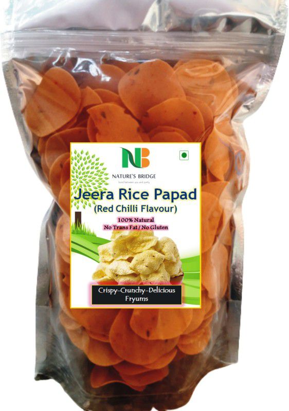 Nature's Bridge Homemade Jeera Rice Papad (Red Chilli) / Rice Papad / Papad / Crunchy Jeera Papad Chilli Flavour / Premium Quality Snacks - (900 gm) Jeera Papad 900 g