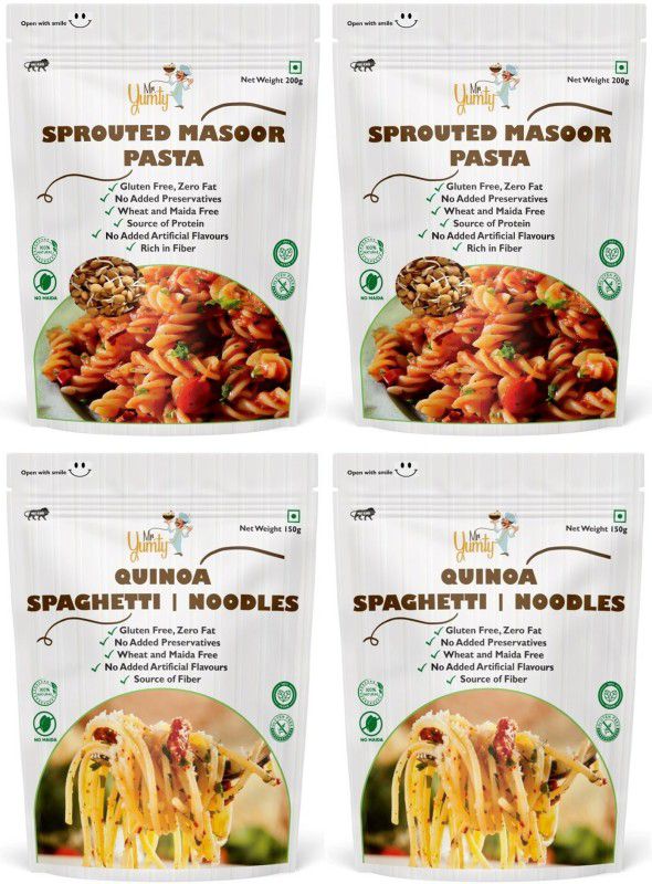 Mr. Yumty Sprouted Masoor Pasta (200g) and Quinoa Spaghetti / Noodles (150g), Set of 4 Fusilli Pasta  (Pack of 4, 700 g)