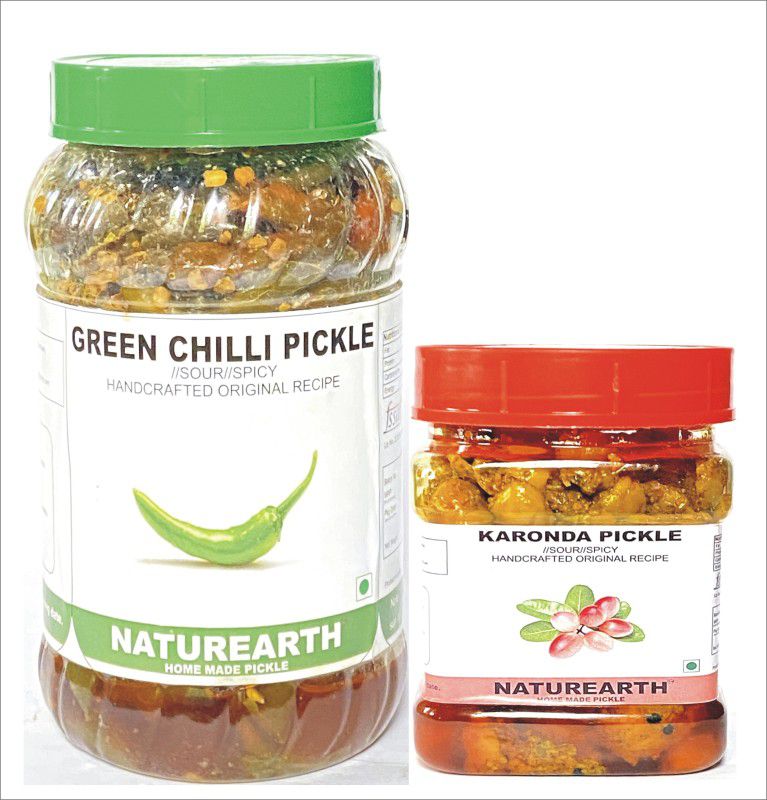 NaturEarth Green Chilli Pickle & Karonda Pickle Combo ( 400+200 Gm) Maa Ke Hath Ka Achar Green Chilli Pickle  (2 x 300 g)