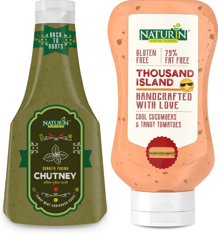 Naturin Combo Pack of 2- Dhaniya Pudina Chutney 370g and Thousand Island 290g Sauce & Dip  (2 x 330 g)