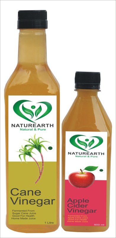 NaturEarth 100% Pure Sugarcane Vinegar & Apple Vinegar(1000 ml +500 ml) Vinegar  (2 x 750 ml)