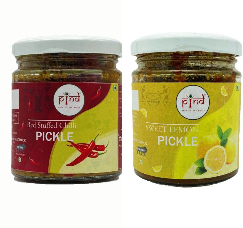 pind COMBO PICKLE 2 IN 1, HOMEMADE STUFFED RED CHILLI PICKLE, SWEET LEMON PICKLE, PINDDA ACHAAR, 200GM EACH Mixed Pickle  (2 x 200 g)