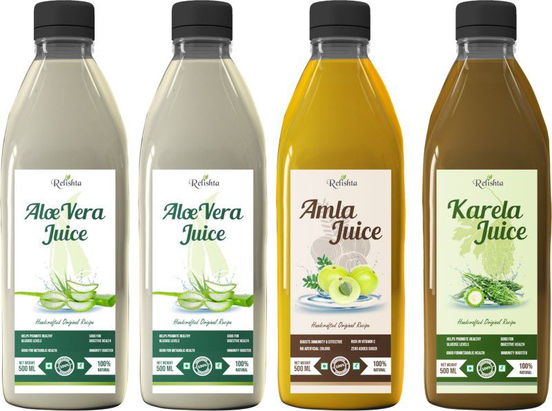 Relishta Aloe Vera Amla & Karela Juice - (4x500ML) Purifies Blood and Boosts Immunity  (4 x 500 ml)