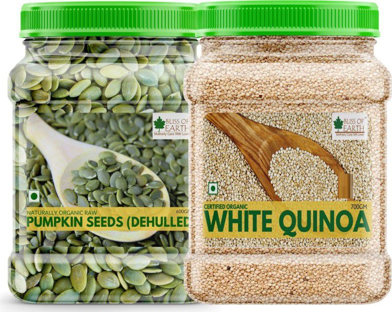 Bliss of Earth Combo Pack of Pumpkin Seeds 600gm and White Quinoa 700gm (Raw & Dehulled) Organic food For Weight Loss and Good Health (Pack Of 2) Quinoa  (1.3 kg, Pack of 2)