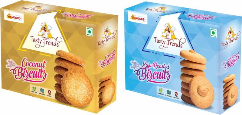 tasty trends COCONUT-KAJU ROASTED BISCUITS / COOKIES, COMBO OF FAVOURITE FLAVOURS OF COOKIES, 200 grams x 2 packs (1 pack each) Cookies  (400 g, Pack of 2)